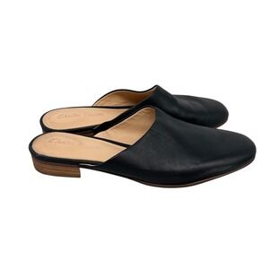 Clarks Black Leather Backless Mule with Low Heel